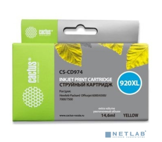 Cactus CD974AE Картридж №920XL для HP DJ 6000/6500/7000/7500, желтый