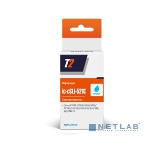 T2 CLI-521C (IC-CCLI-521C) Картридж для Canon PIXMA iP3600/4600/4700/MP540/620/630/980, голубой, с чипом