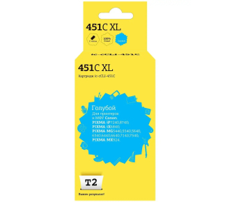 T2 CLI-451C XL Картридж (IC-CCLI-451C) для Canon PIXMA iP7240/MG5440/6340/MX924, голубой, с чипом, 11 мл.