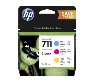 HP P2V32A Набор струйных картриджей HP 711 голубой/пурпурный/ желтый (CZ130A+CZ131A+CZ132A) {DJ T120/T520, (3*29 мл)}